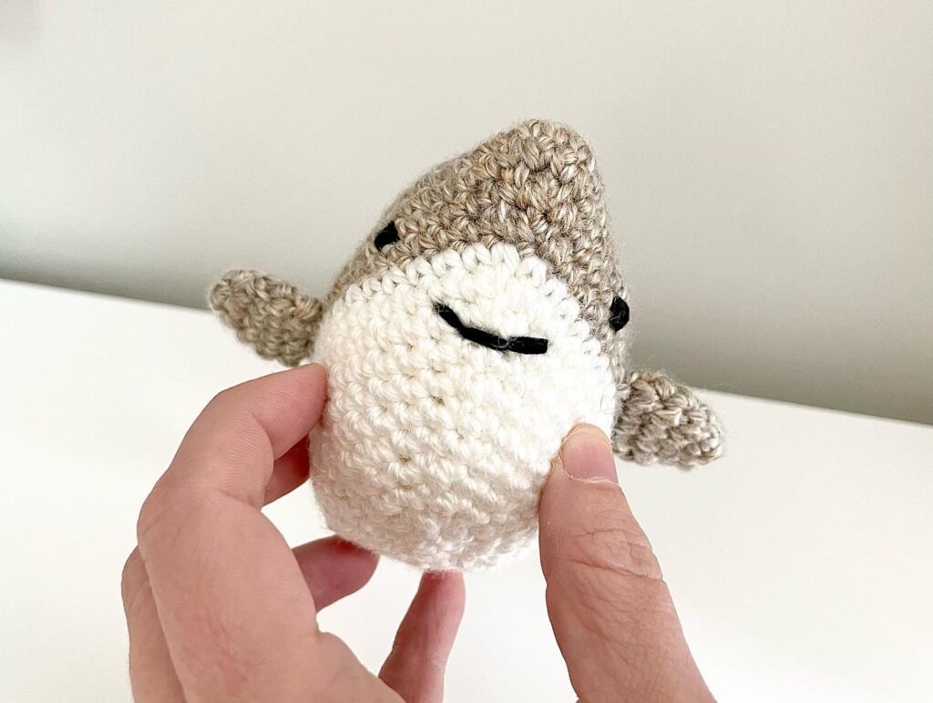 crochet baby shark tan and white underside
